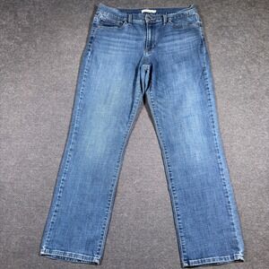 Levi's Slimming Straight Jeans Women 32 Blue Denim Mid Rise Stretch Boho Mom